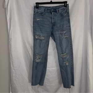 Old Navy Jeans Extra High Rise Sky Hi Straight Jeans Distressed Raw Hem
